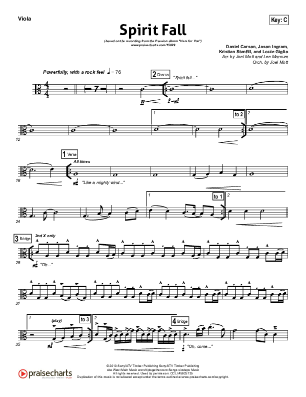 Spirit Fall Viola (Chris Tomlin / Passion)