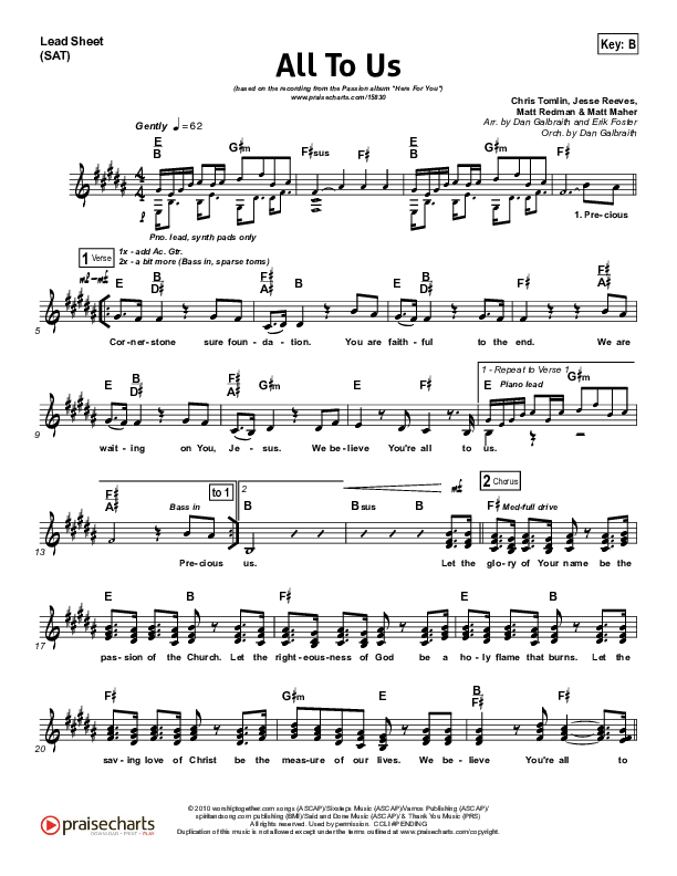 All To Us Lead Sheet (Chris Tomlin / Passion)