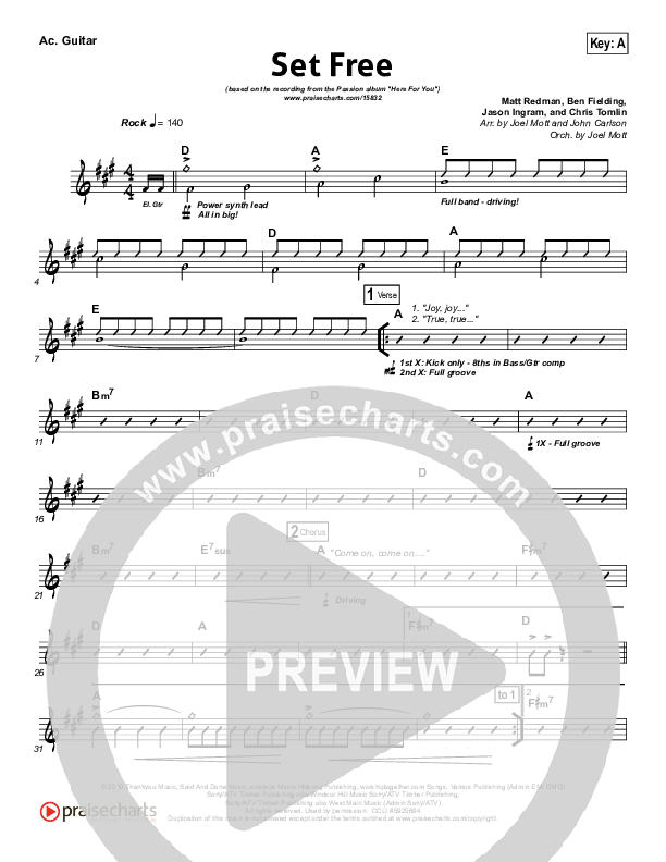 Set Free Rhythm Chart (Chris Tomlin / Matt Redman / Passion)