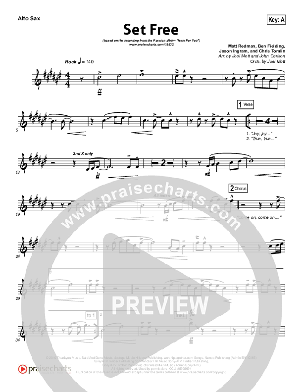 Set Free Alto Sax (Chris Tomlin / Matt Redman / Passion)
