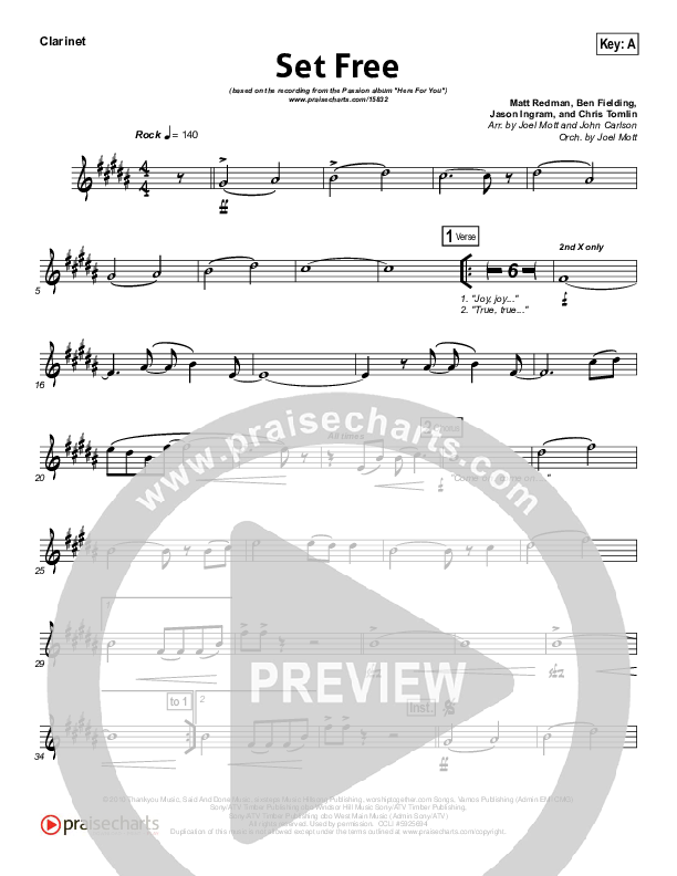 Set Free Clarinet (Chris Tomlin / Matt Redman / Passion)