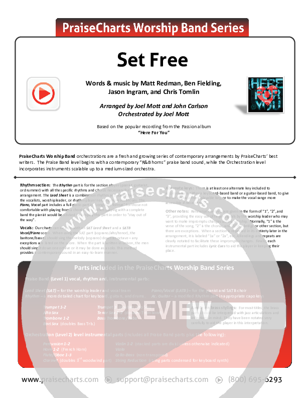 Set Free Cover Sheet (Chris Tomlin / Matt Redman / Passion)