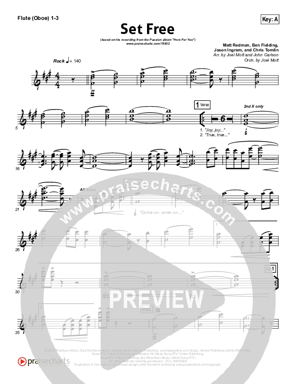 Set Free Flute/Oboe 1/2/3 (Chris Tomlin / Matt Redman / Passion)