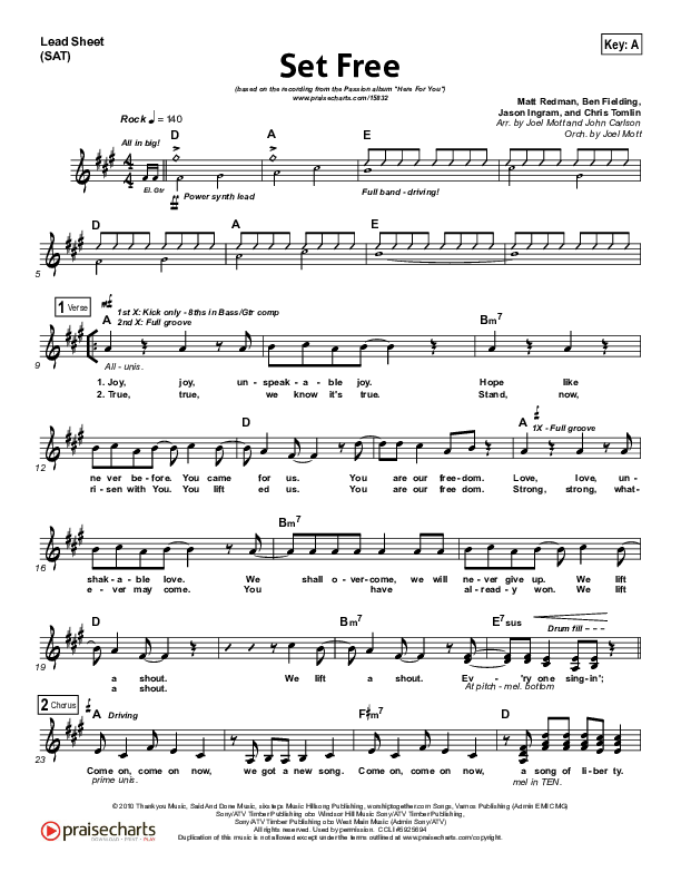 Set Free Lead Sheet (Chris Tomlin / Matt Redman / Passion)