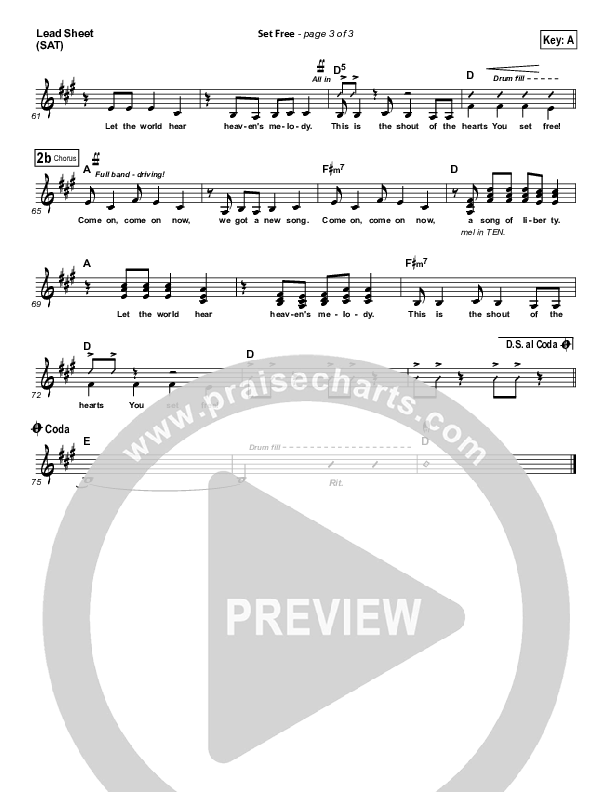 Set Free Lead Sheet (Chris Tomlin / Matt Redman / Passion)