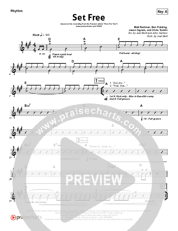 Set Free Rhythm Chart (Chris Tomlin / Matt Redman / Passion)