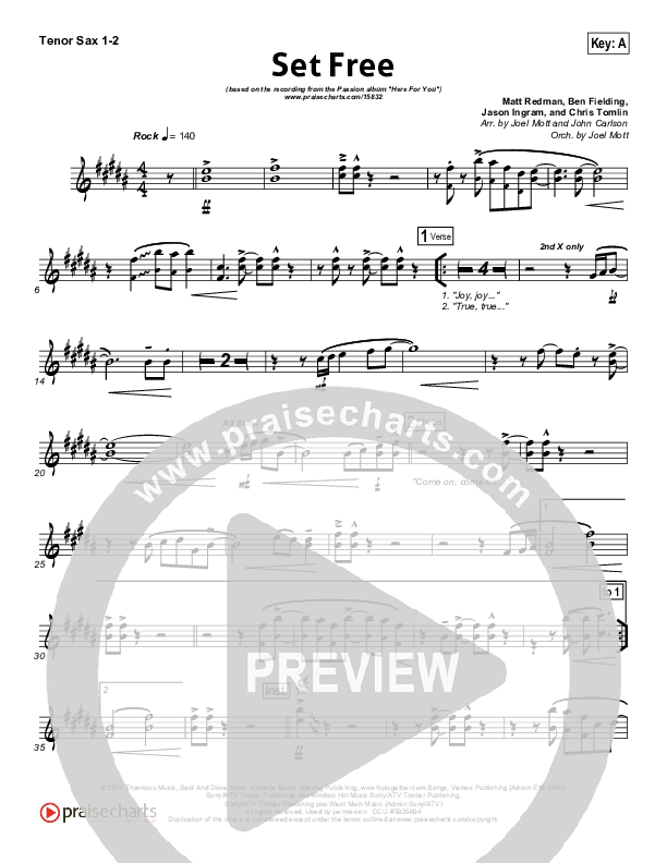 Set Free Tenor Sax 1/2 (Chris Tomlin / Matt Redman / Passion)
