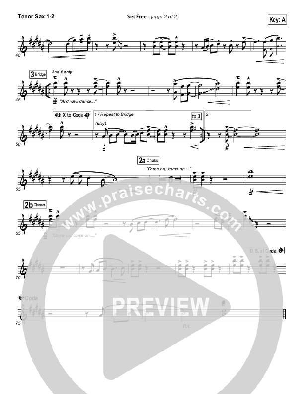 Set Free Tenor Sax 1/2 (Chris Tomlin / Matt Redman / Passion)