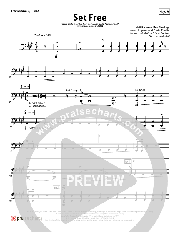 Set Free Trombone 3/Tuba (Chris Tomlin / Matt Redman / Passion)