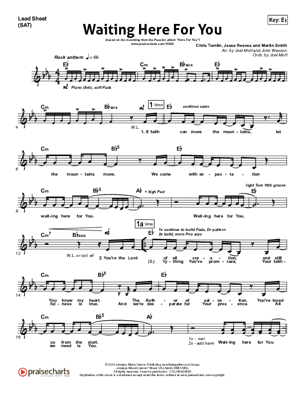 Waiting Here For You Lead Sheet (SAT) (Christy Nockels / Passion)