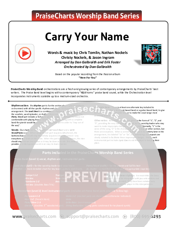 Carry Your Name Cover Sheet (Christy Nockels / Passion)