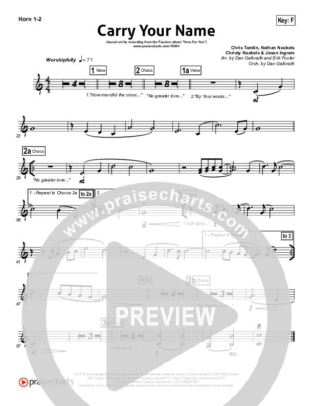 Carry Your Name French Horn 1/2 (Christy Nockels / Passion)