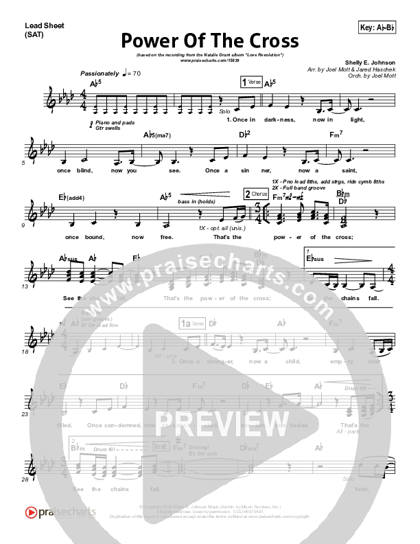 Power Of The Cross Lead Sheet (SAT) (Natalie Grant)