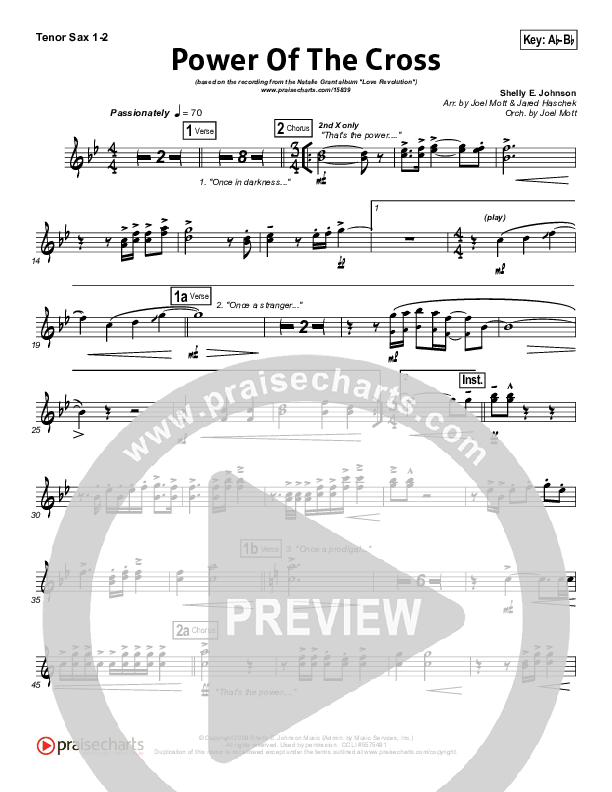 Power Of The Cross Tenor Sax Sheet Music PDF (Natalie Grant) PraiseCharts