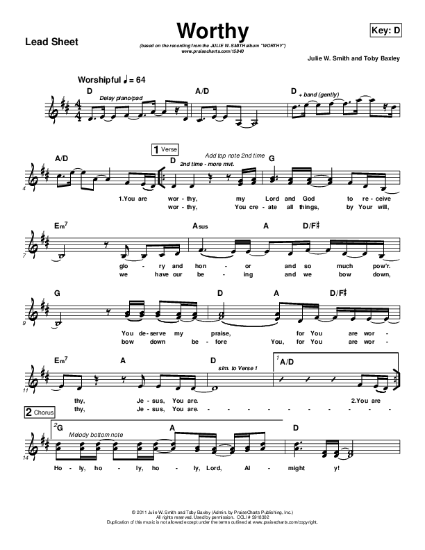 Worthy Lead Sheet (Julie Smith / Toby Baxley)