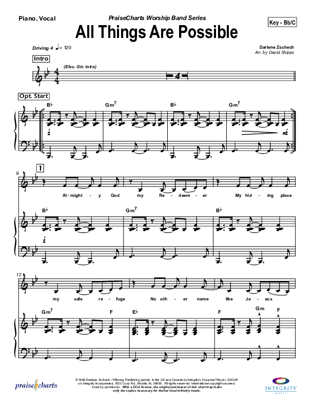 All Things Are Possible Piano/Vocal (Hillsong Worship)