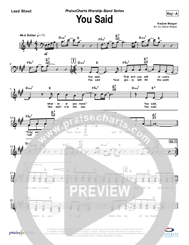 You Said Lead Sheet (Hillsong Worship)