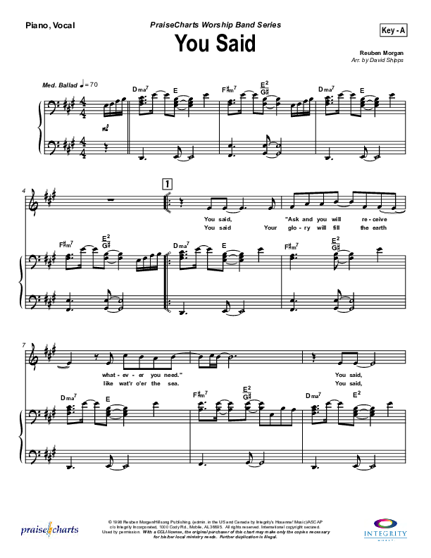 You Said Piano/Vocal (Hillsong Worship)