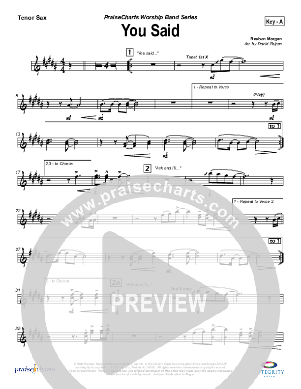 You Said Tenor Sax 2 (Hillsong Worship)
