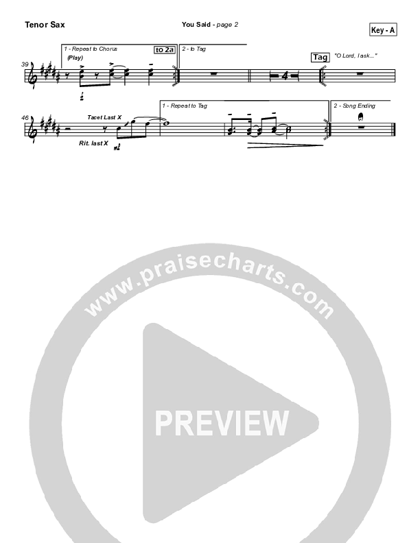 You Said Tenor Sax 2 (Hillsong Worship)