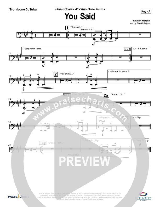 You Said Trombone 3/Tuba (Hillsong Worship)