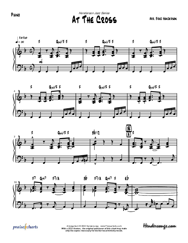 At The Cross (Instrumental) Piano Sheet (Brad Henderson)