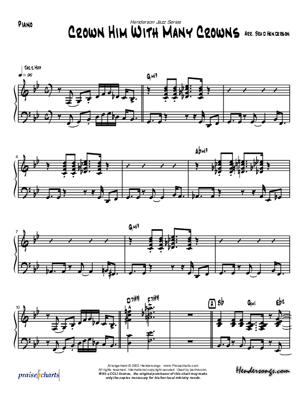 Crown Him With Many Crowns (Instrumental) Piano Sheet (Brad Henderson)