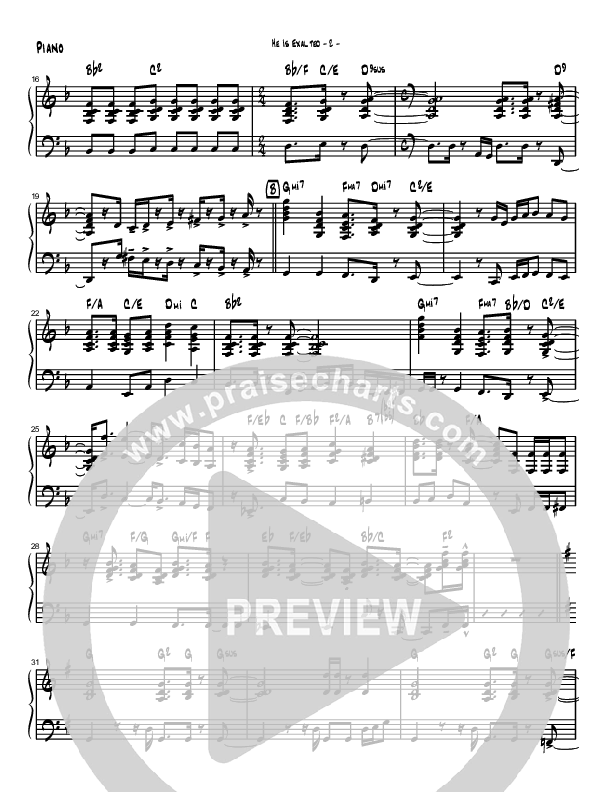 He Is Exalted (Instrumental) Piano Sheet (Brad Henderson)