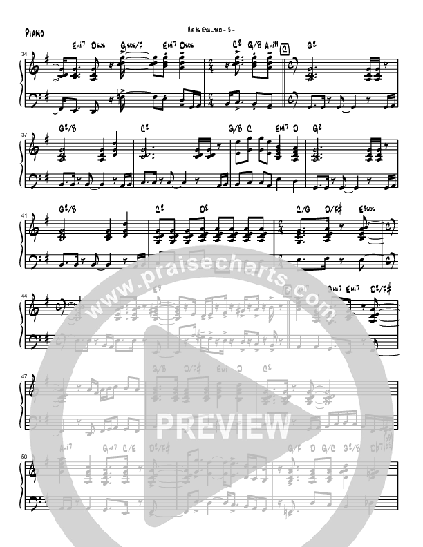He Is Exalted (Instrumental) Piano Sheet (Brad Henderson)