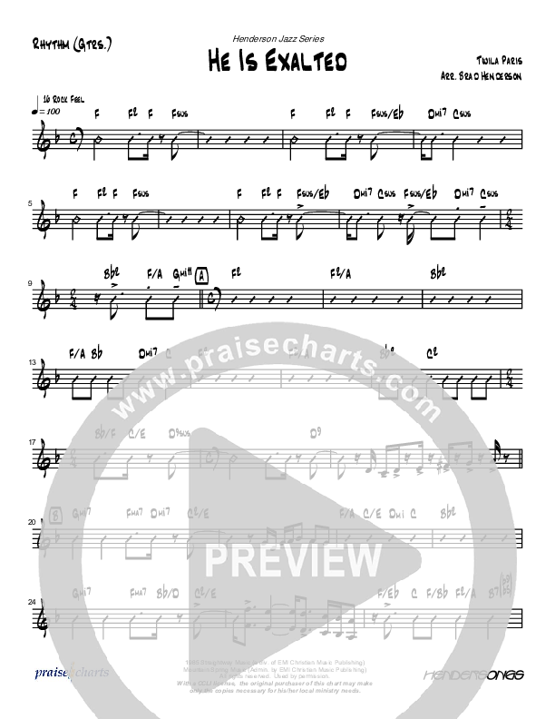 He Is Exalted (Instrumental) Rhythm Chart (Brad Henderson)