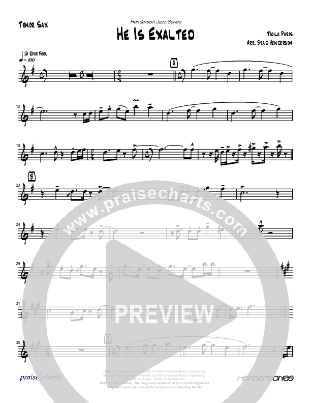 He Is Exalted (Instrumental) Tenor Sax 2 (Brad Henderson)