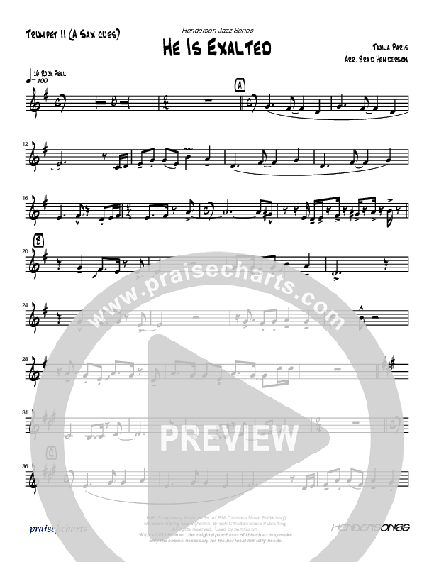 He Is Exalted (Instrumental) Trumpet 2 (Brad Henderson)