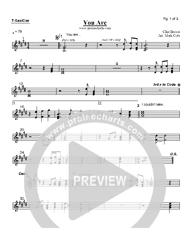 You Are Tenor Sax/Clarinet (Ron Kenoly)