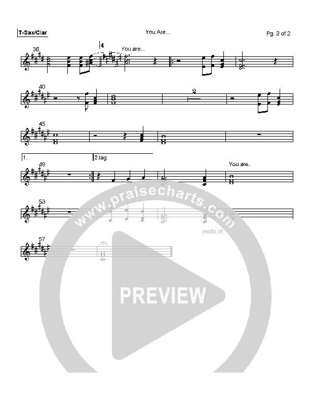 You Are Tenor Sax/Clarinet (Ron Kenoly)