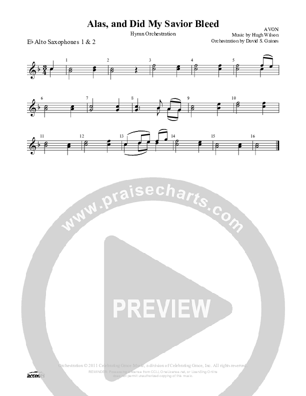 Alas And Did My Savior Bleed Alto Sax 1/2 ()