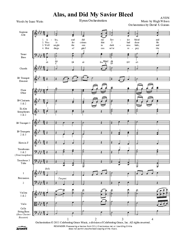 Alas And Did My Savior Bleed Orchestration ()