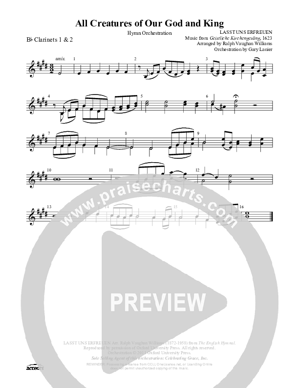 All Creatures Of Our God And King Clarinet 1/2 ()