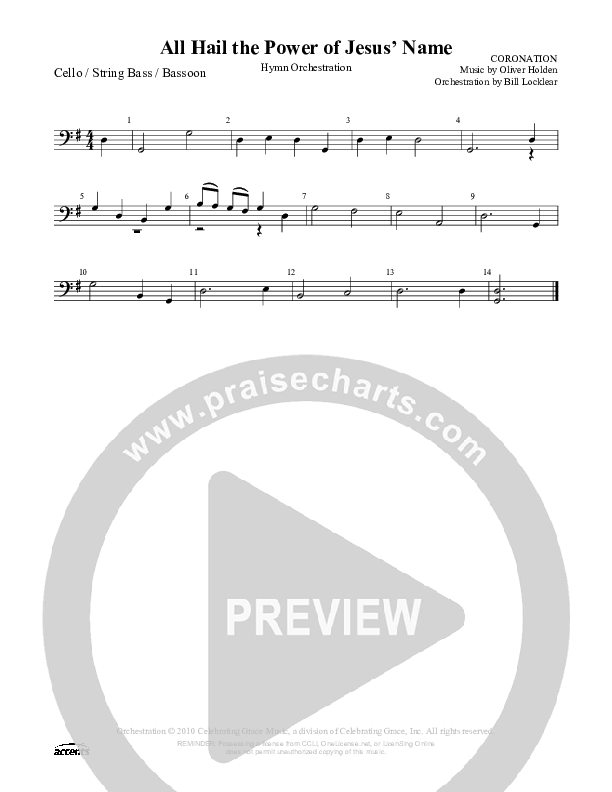 All Hail The Power Of Jesus Name (Coronation) Cello/Bass (Celebrating Grace)