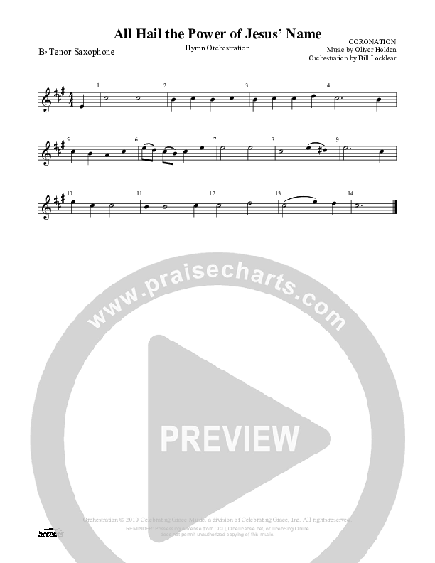 All Hail The Power Of Jesus Name (Coronation) Tenor Sax 2 (Celebrating Grace)