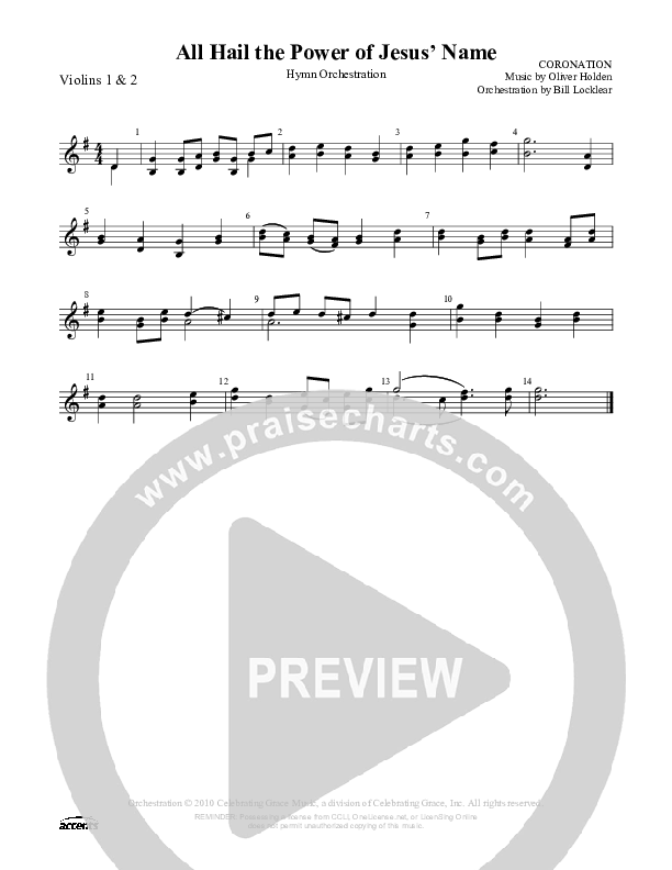 All Hail The Power Of Jesus Name (Coronation) Violin 1/2 (Celebrating Grace)
