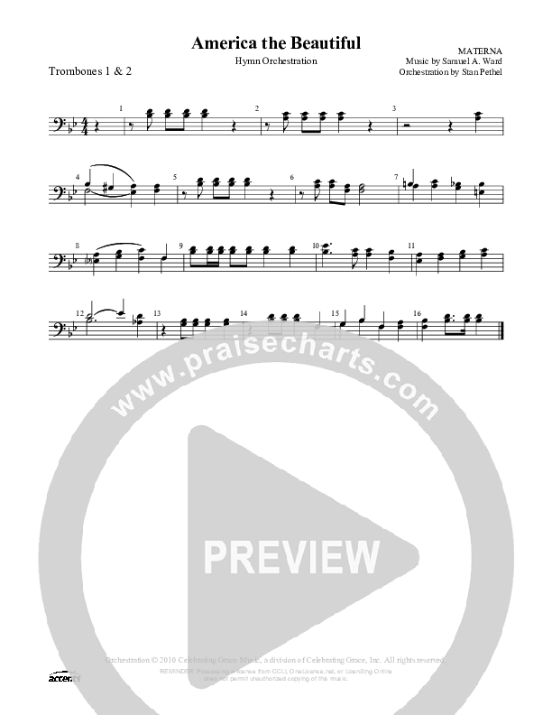 America The Beautiful Trombone 1/2 ()