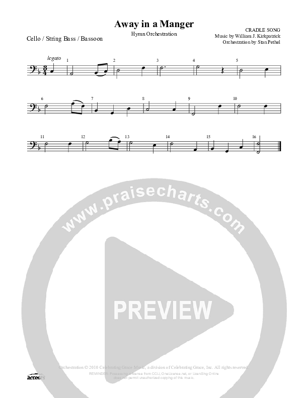 Away In A Manger (Cradle Song) Cello/Bass (Celebrating Grace)