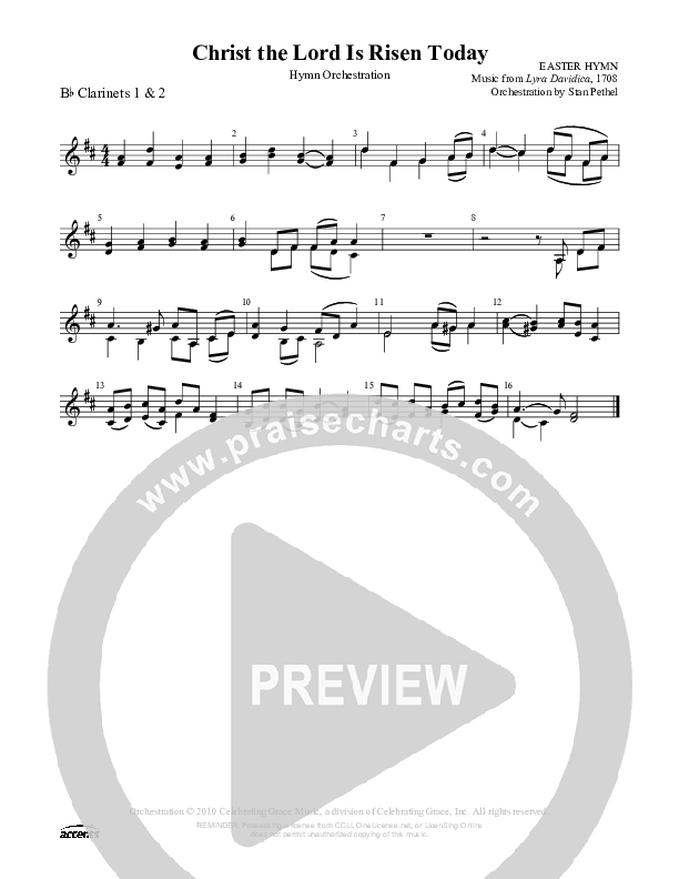 Christ The Lord Is Risen Today Clarinet 1/2 ()