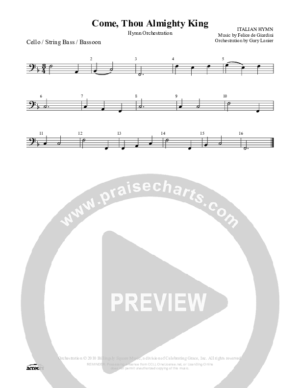 Come Thou Almighty King Cello/Bass ()