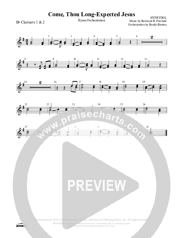 Come Thou Long-Expected Jesus Clarinet 1/2 ()