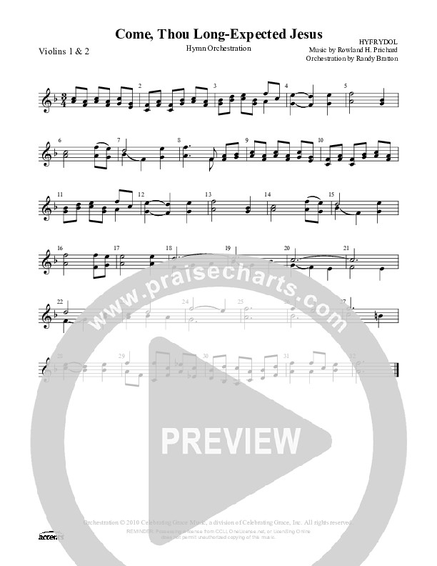 Come Thou Long-Expected Jesus Violin 1/2 ()