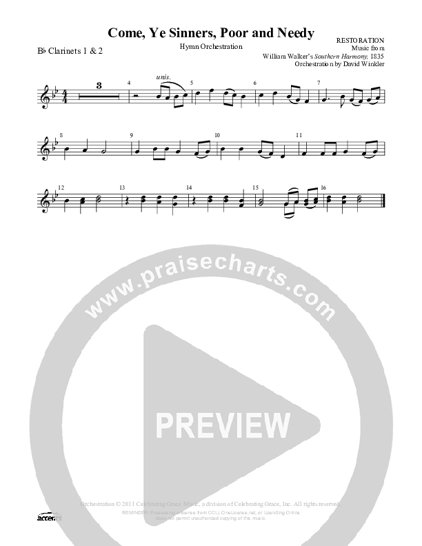 Come Ye Sinners Poor And Needy Clarinet 1/2 ()