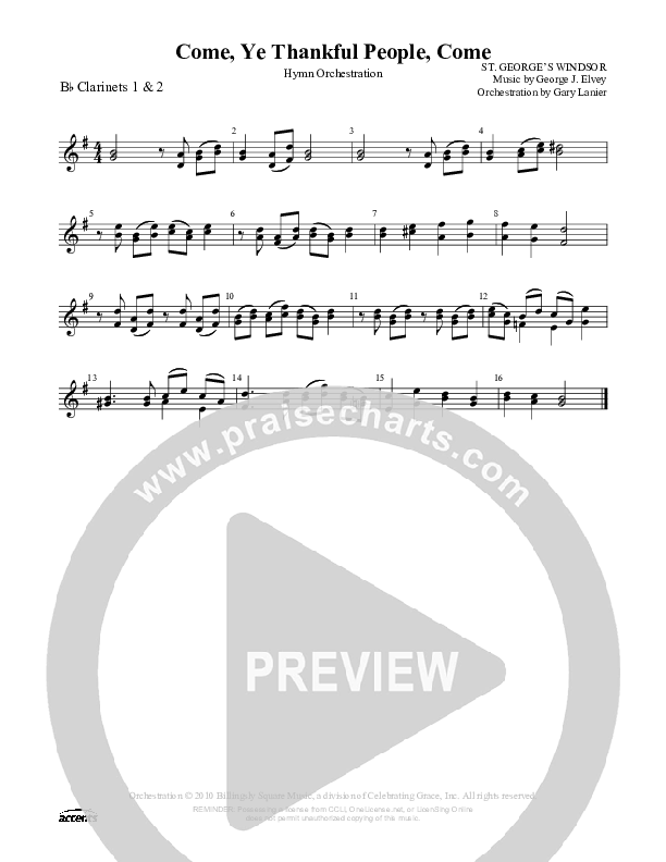 Come Ye Thankful People Come Clarinet 1/2 ()