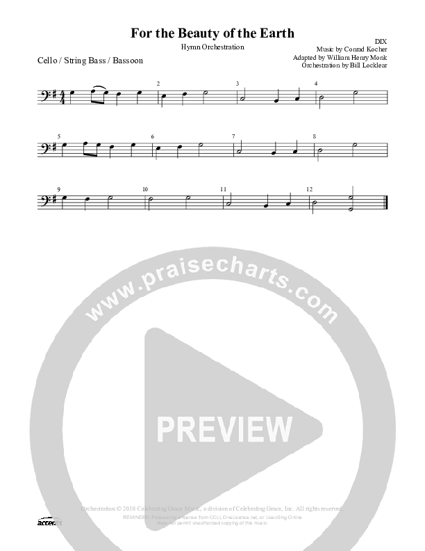 For The Beauty Of The Earth Cello/Bass ()