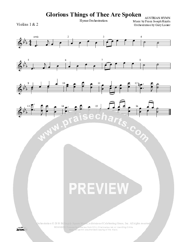 Glorious Things Of Thee Are Spoken Violin 1/2 ()